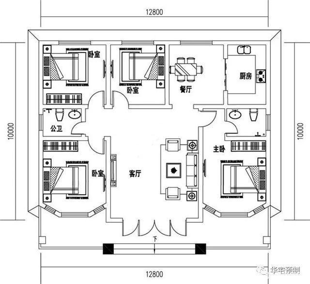 　該村一樓平頂別墅的設(shè)計(jì)圖售價(jià)10萬元，父母住得很舒適,兒女也放心