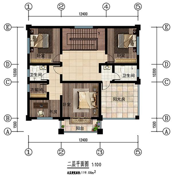 這款戶型是小編個人認(rèn)為最美的一款二層設(shè)計，美觀性和實用性兼顧，主體二十來萬在老家建一棟，肯定比其他人的都漂亮!