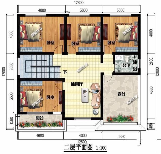 下面兩棟面寬尺寸均為12.8米的二層別墅，第一棟別墅廚房單獨建，外觀都非常驚艷，第二棟別墅外墻面貼滿了文化石。