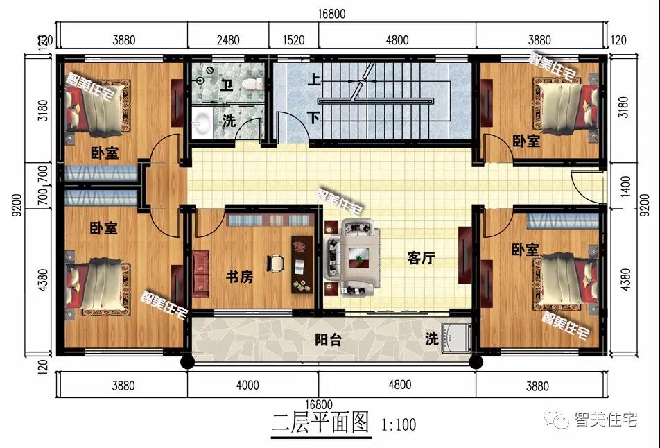 16.8米寬的農(nóng)村三層別墅